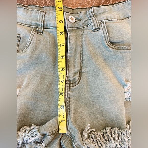 Frayed Hem Olive Denim Shorts - Picture 6 of 7